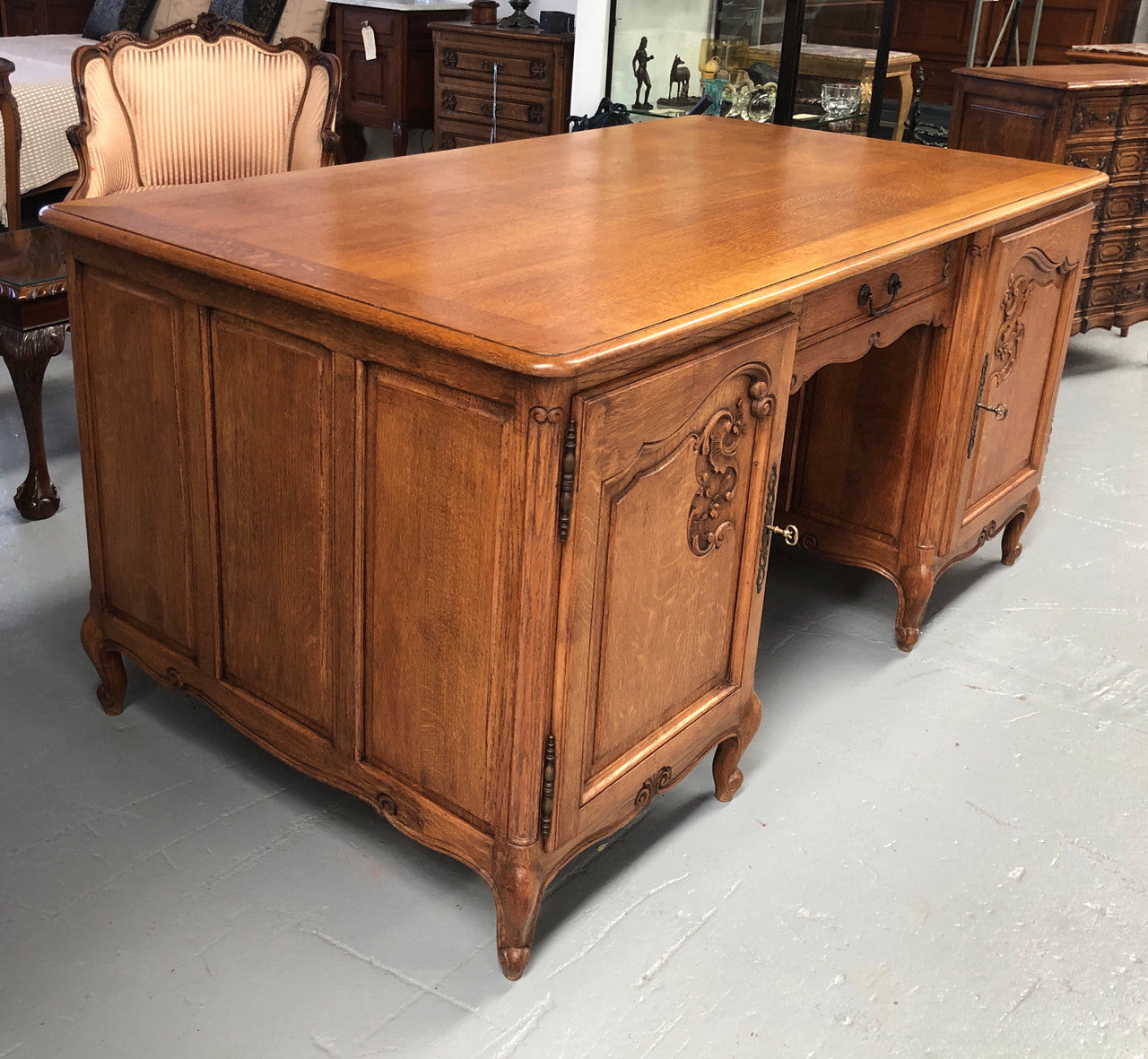 Lovely Carved French Oak Partners Desk | Antique & Vintage | Moonee Ponds Antiques | Australia Wide Delivery