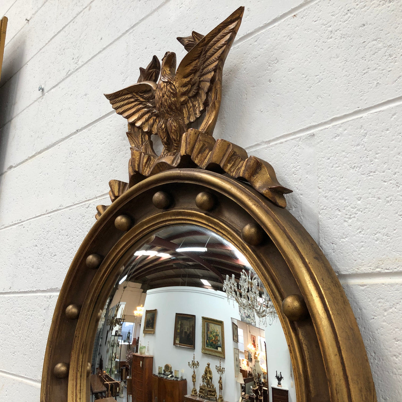 Rare Wooden Framed Convex Mirror