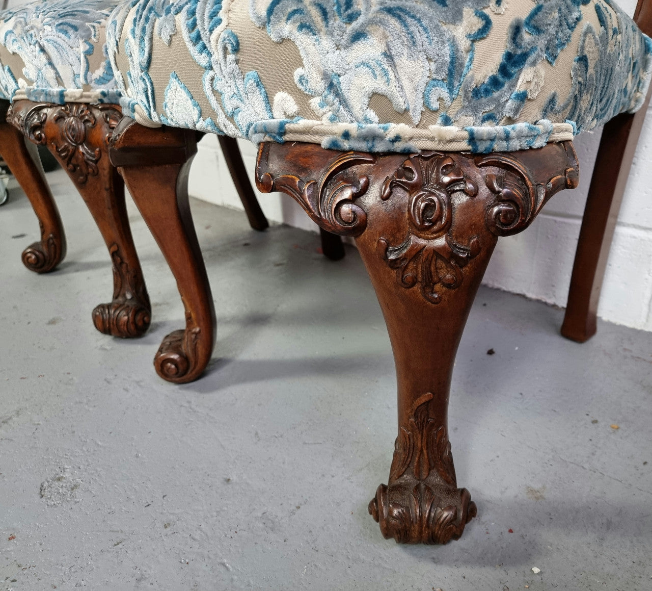 Stunning Pair of Antique French Carved Mahogany Hall Chairs