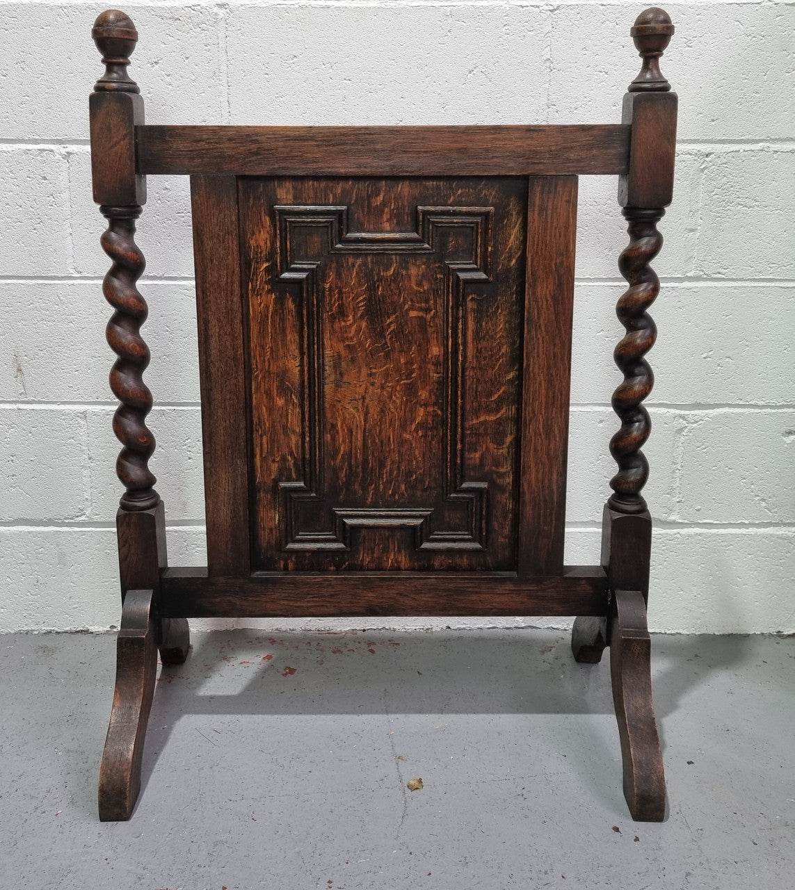 Antique English Oak Jacobean Style fire screen. In good original condition.
