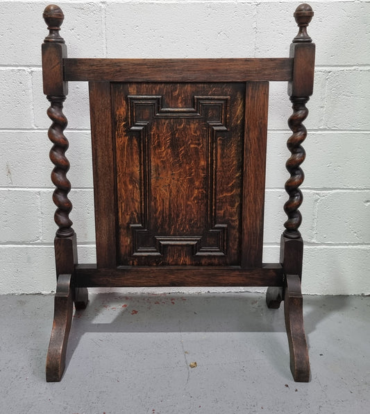 Antique English Oak Jacobean Style fire screen. In good original condition.