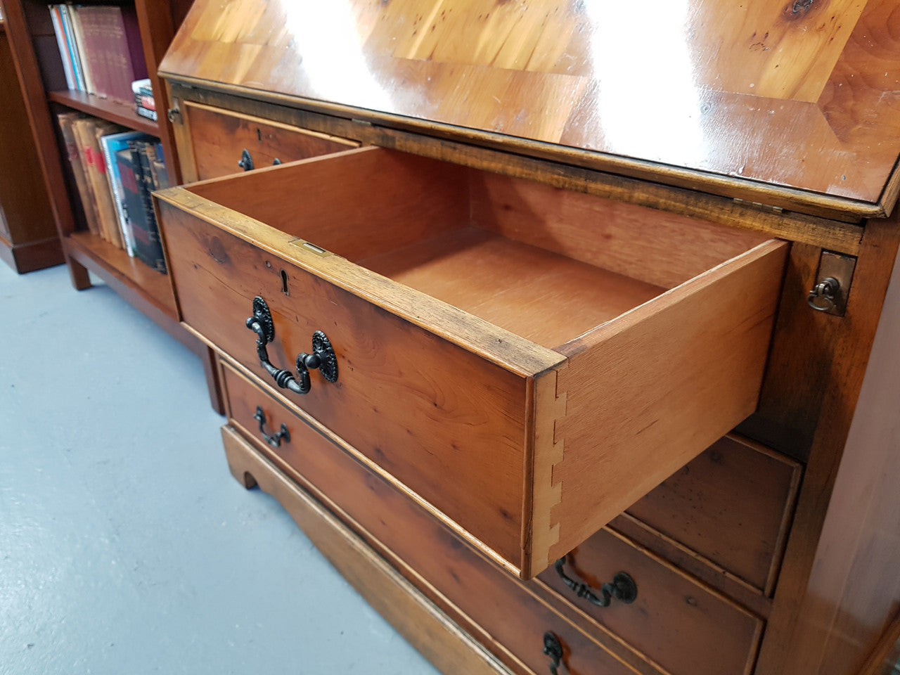 Antique Yew Wood Bureau With A Leather Inset