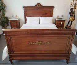 Louis XVI Style Mahogany Queen Size Bed On Original Castors | Antique & Vintage | Moonee Ponds Antiques | Australia Wide Delivery