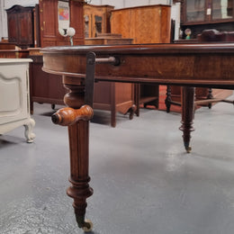 Amazing Victorian round Mahogany extension table. It comes with one extension leaf which can be added to the center of table when required. Sourced Locally and in good original detailed condition.