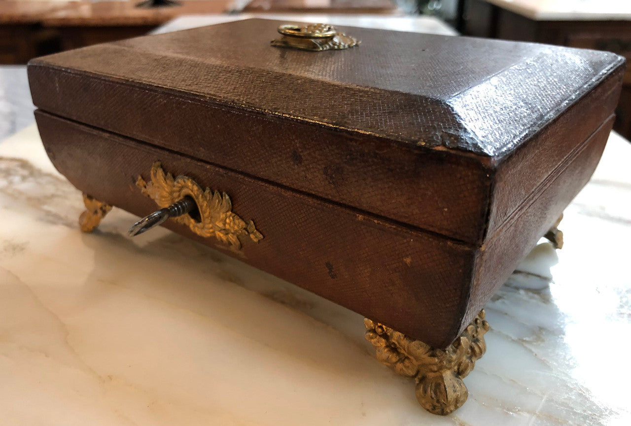 Antique Leather Lockable Trinket Box