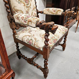 Early 19th Century French renaissance beautifully carved chair with stunning new upholstery. In good original condition with new upholstery.