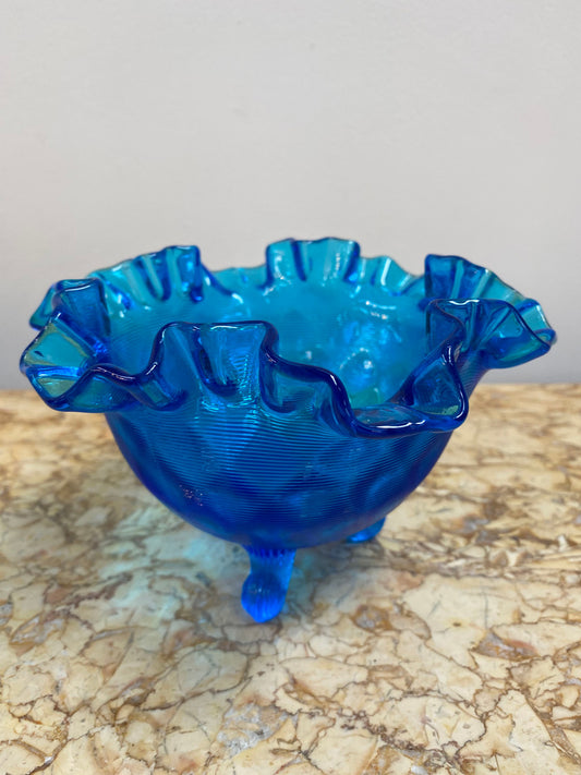 Vintage Fenton Iridescent Blue Glass Comport.