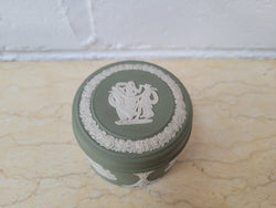 Vintage Classical Design Green Jasper “Wedgwood” Round Lidded Trinket Box | Antique & Vintage | Moonee Ponds Antiques | Australia Wide Delivery