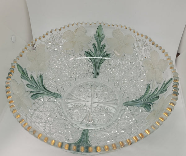Beautiful unusual Edwardian glass bowl with hand painted features. It is in good original condition with some minor chips, please view photos has they help form part of the description.