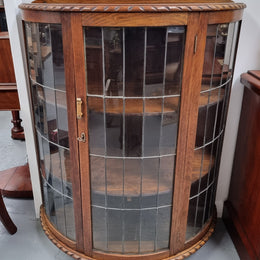 Vintage Australian Oak Half Round Leadlight Display Cabinet