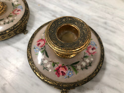 Pair Of Petit Point & Gilt Metal Dressing Table Vintage Candle Holders | Antique & Vintage | Moonee Ponds Antiques | Australia Wide Delivery