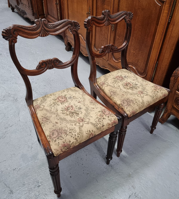 Stunning William IV carved Rosewood chairs from circa 1840's. Sourced locally they are in good original condition. Being sold individually for $450.00 each.