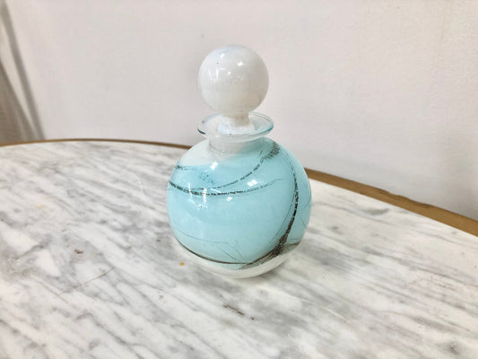 Nick Wirdnam Round White & Blue Art Glass Scent Bottle
