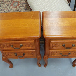 Beautiful Pair of Louis XV Style Light Oak Bedside