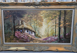 Vintage French Oil Painting On Canvas "Forest Cottage Scene" | Antique & Vintage | Moonee Ponds Antiques | Australia Wide Delivery
