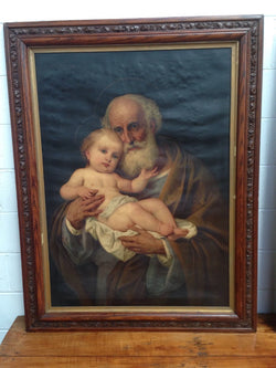 Oil on Canvas St. Joseph and Baby Jesus | Antique & Vintage | Moonee Ponds Antiques | Australia Wide Delivery
