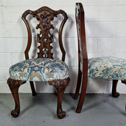 Stunning Pair of Antique French Carved Mahogany Hall Chairs