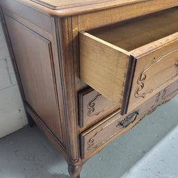 Louis XV style French Oak chest of three drawers that has been sourced from France. It is in good original condition and has been detailed.