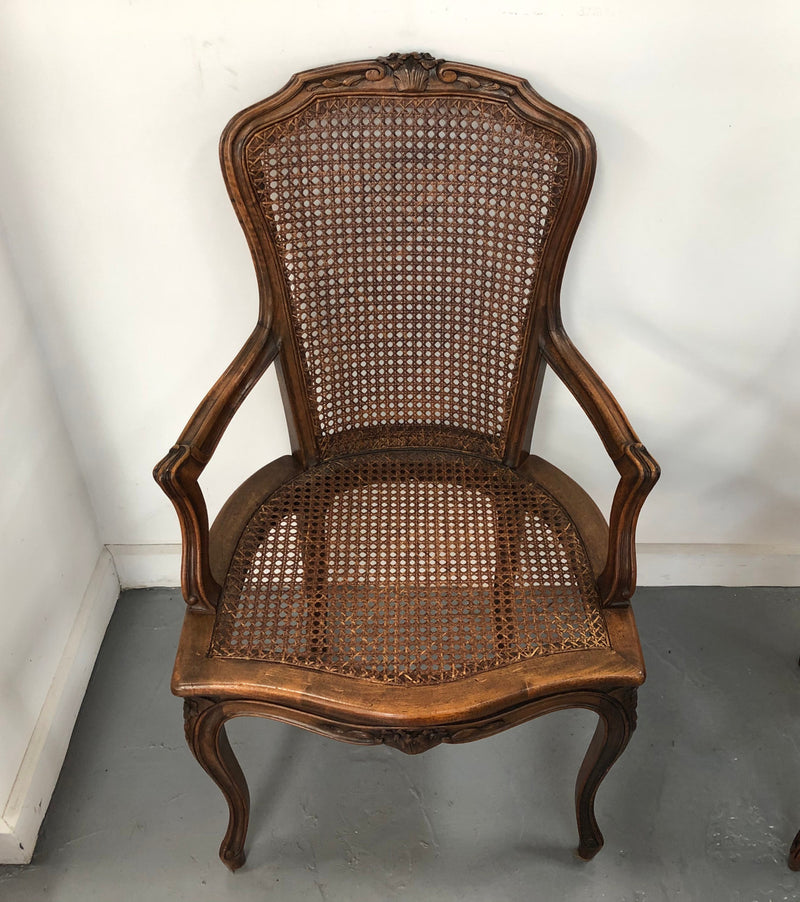 Beautiful Pair Of French Walnut Cane Chairs