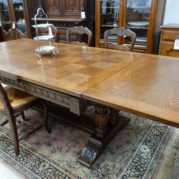 Large French Oak Square Parquetry Top Extension Table
