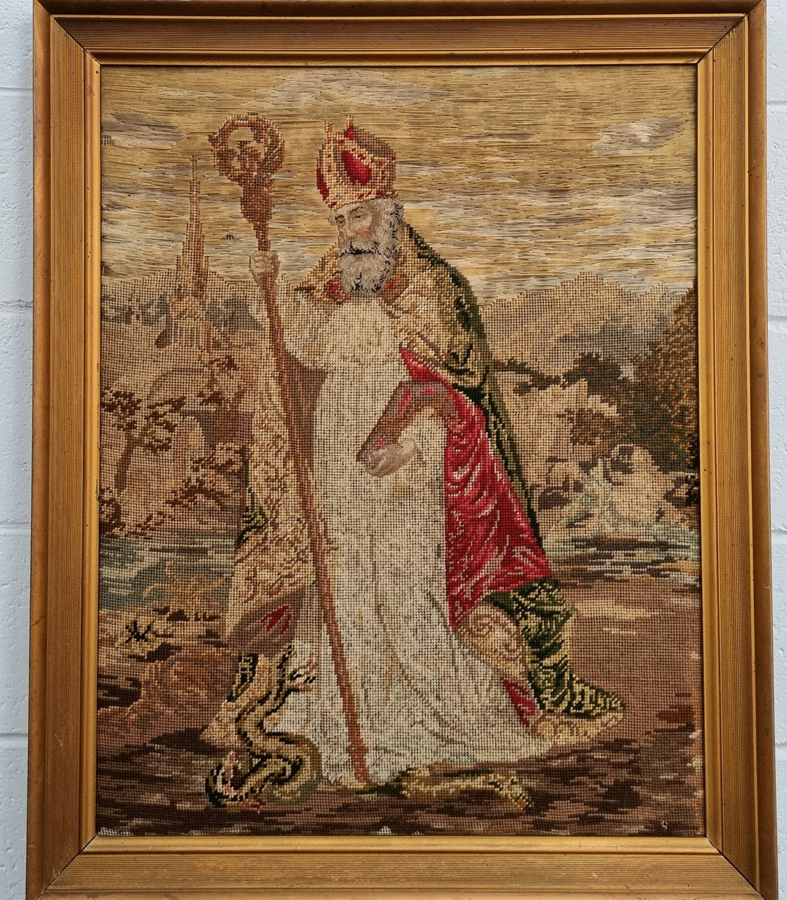 Antique Wool-Work Religious Framed Picture