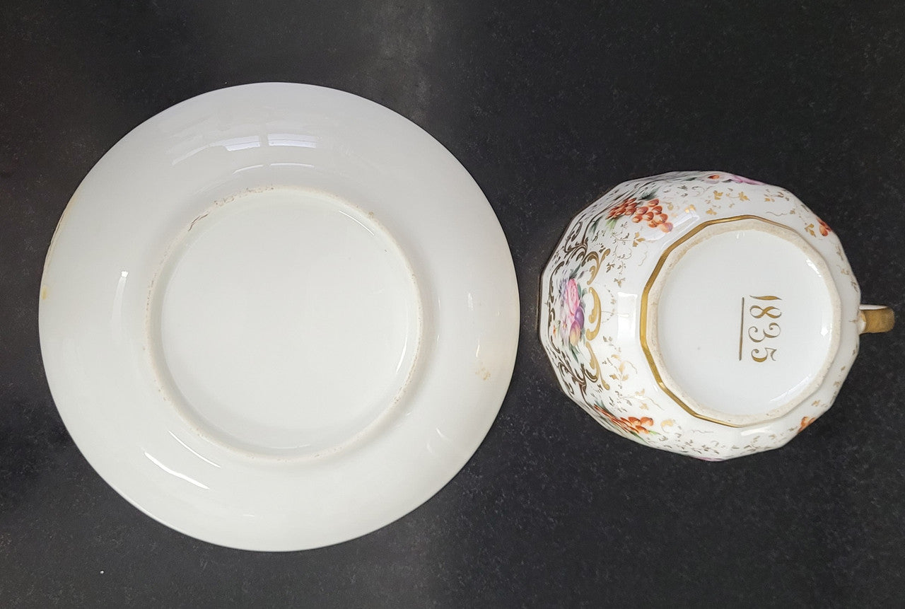 “Old Paris Porcelain” Large Cup & Saucer Beautifully Decorated with Birds