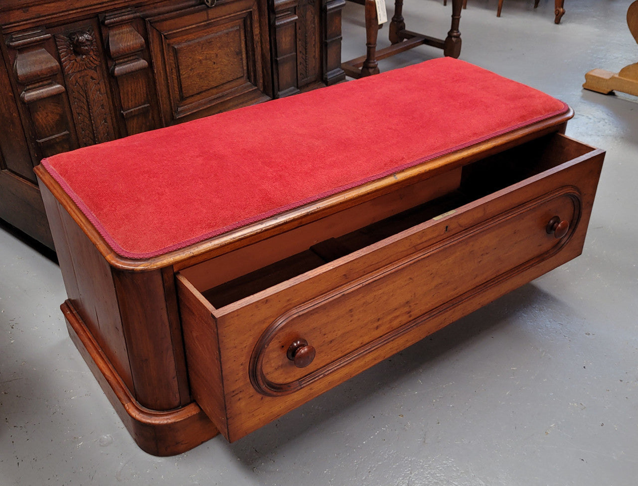 Victorian Cedar blanket box seat with lovely upholstery. This beautiful seat could be used in a bedroom in front of a bed or a hallway to store shoes and sit on when putting them on. It is in good original condition, please view photos as they help form part of the description.