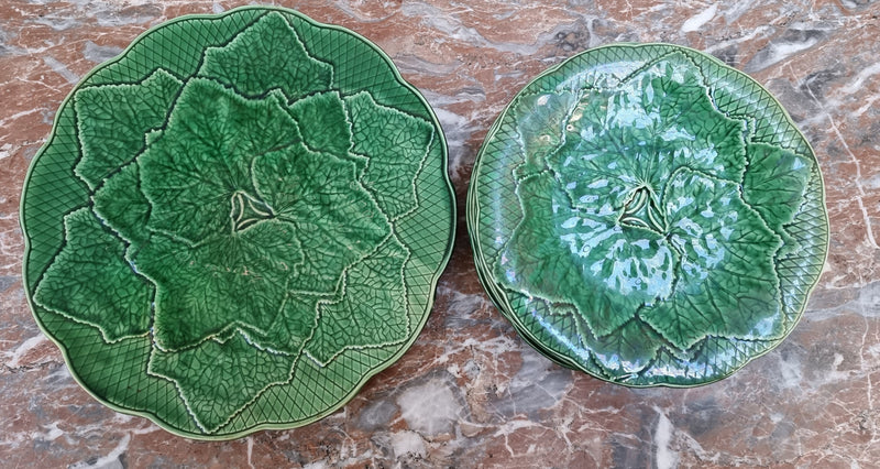 Fabulous rare set of 8 French Majolica plates (Autumn Leaves) 8 plates and a charger plate in good original condition.