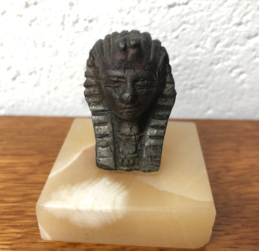 Edwardian Egyptian Sphinx head paperweight. Made from bronze and alabaster marble.