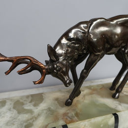 Beautiful French cold painted spelter Art Deco deer sculpture, on a stunning marble base. In good original condition.