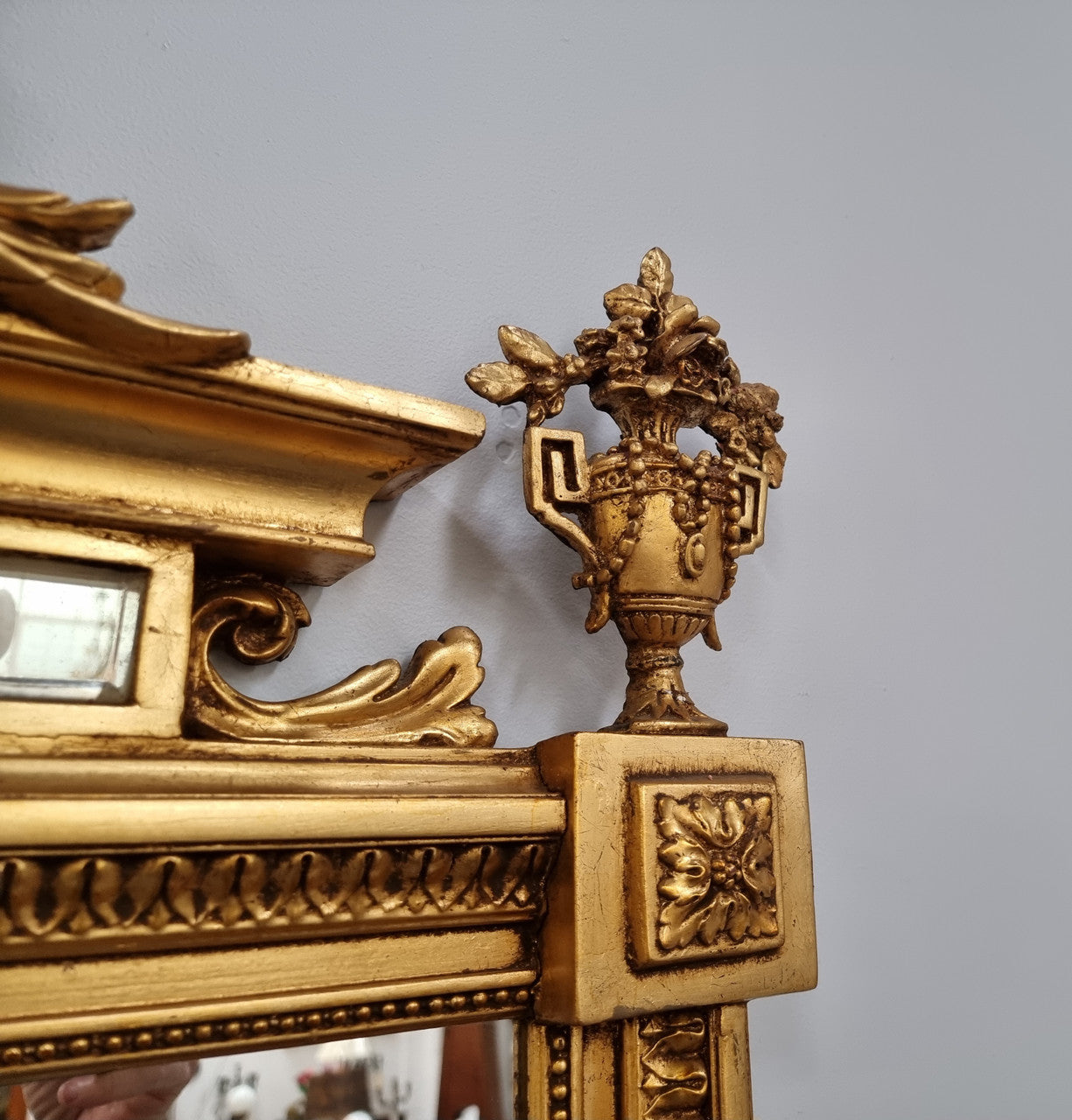 Beautifully Carved and Decorated Antique Gilt Napoleon III Louis XVI Style Gilt Overmantel Mirror