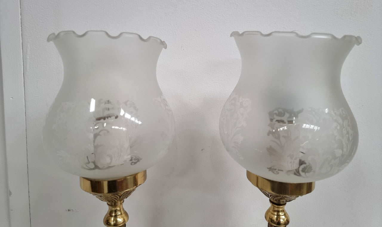 Beautiful Pair of Glass Etched Table Lamps | Antique & Vintage | Moonee Ponds Antiques | Australia Wide Delivery