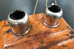 Rustic Cedar & Chrome Dual Ink Well With Plaque | Antique & Vintage | Moonee Ponds Antiques | Australia Wide Delivery