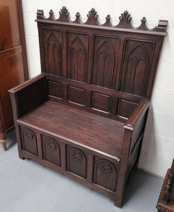 French Oak 19th Century Gothic Style High Backed Hall Seat | Antique & Vintage | Moonee Ponds Antiques | Australia Wide Delivery