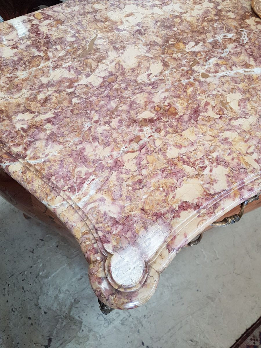 French Marquetry Inlay Kingwood Louis XV Marble Top Commode | Antique & Vintage | Moonee Ponds Antiques | Australia Wide Delivery