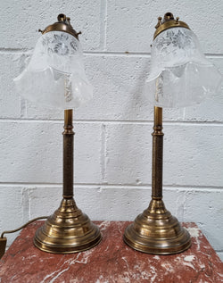 Pair of Tall Antique Style Table Lamps With Glass Floral Etched Shades | Antique & Vintage | Moonee Ponds Antiques | Australia Wide Delivery