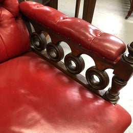 Leather Walnut Button Back Library Chair