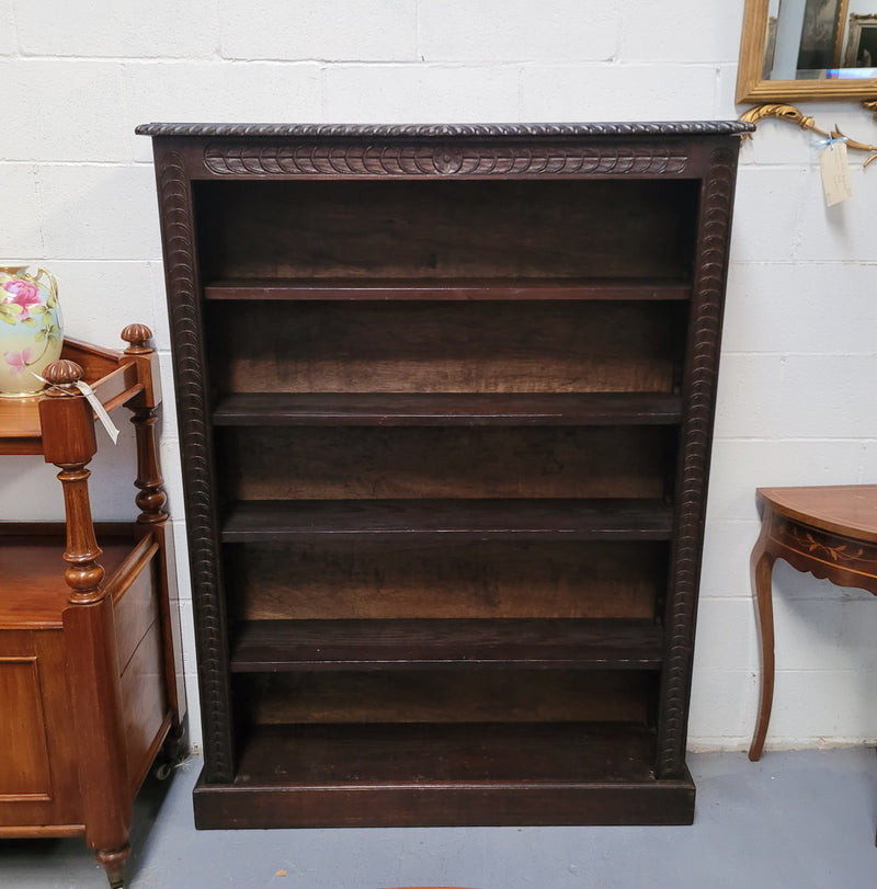 English Oak Gothic Revival open bookshelf with four fully adjustable shelves and of pleasing narrow portions.