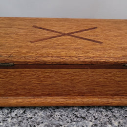 Vintage Silky Oak and Cedar jewellery box with red velvet lining. It is in good original condition, please view photos as they help form part of the description.