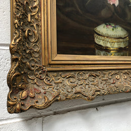 Large French signed oil on canvas of flowers. From circa 1950s and is in good original condition.