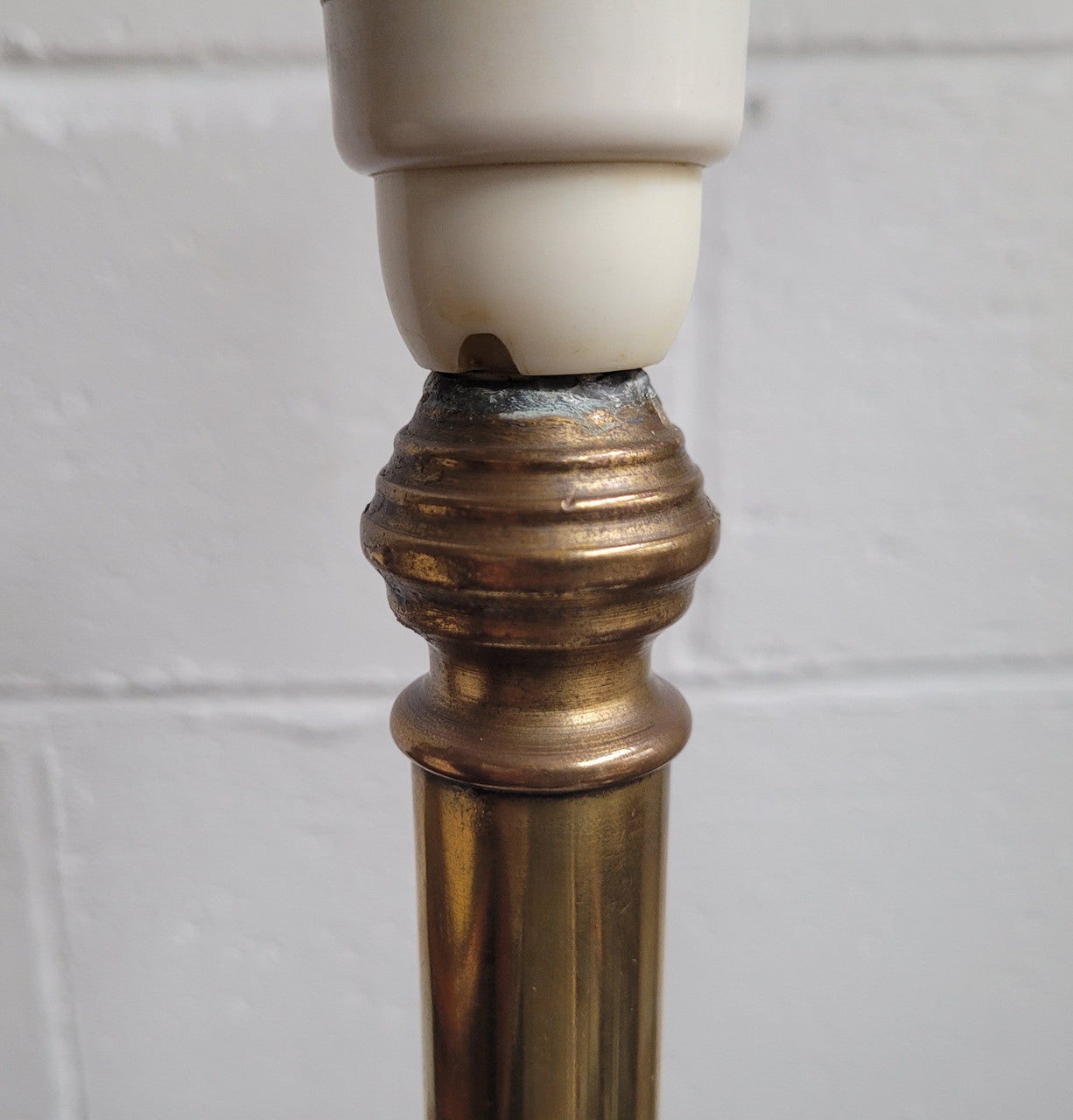 Tall Art Deco Table Lamp – Brass on Wooden Base