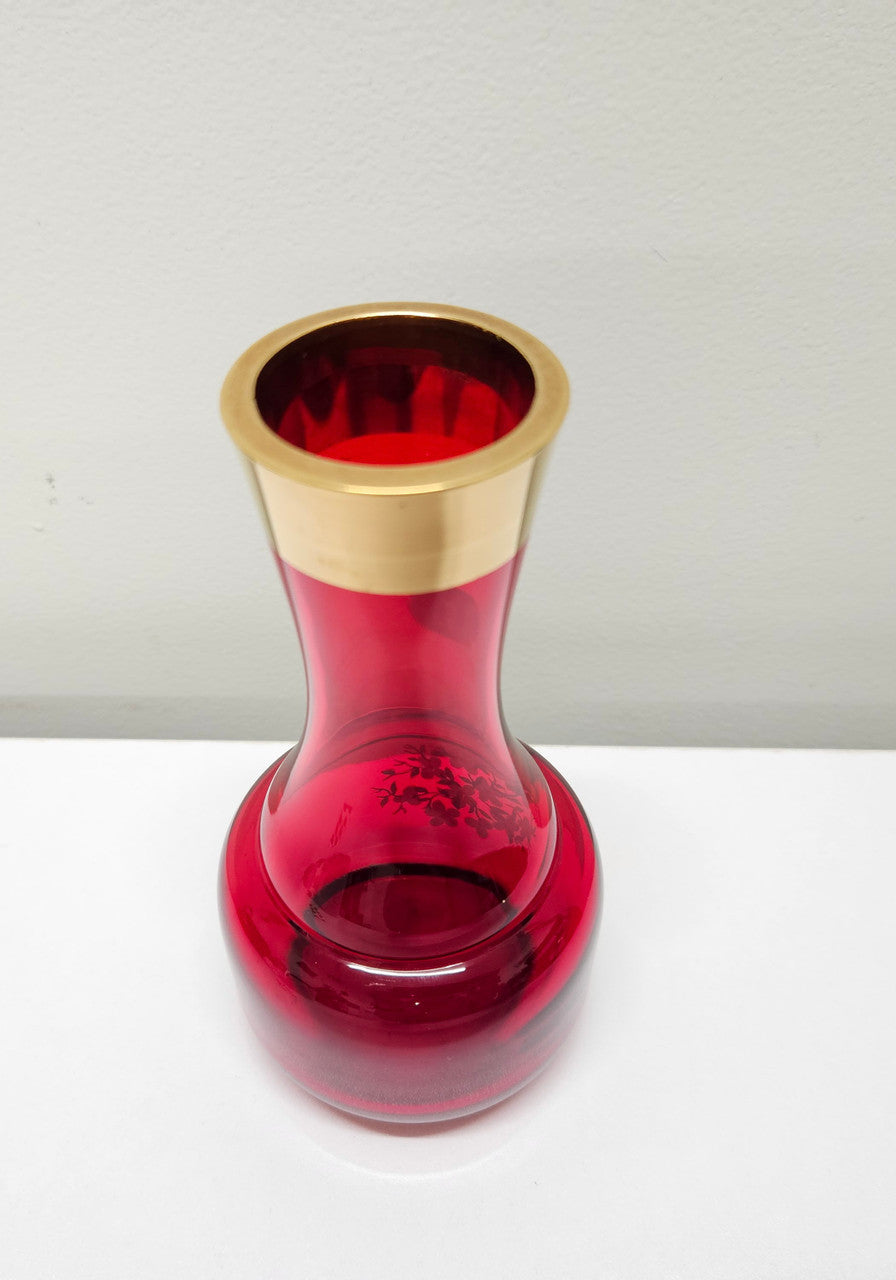 Bohemia Ruby Red Glass Vase With Guilt