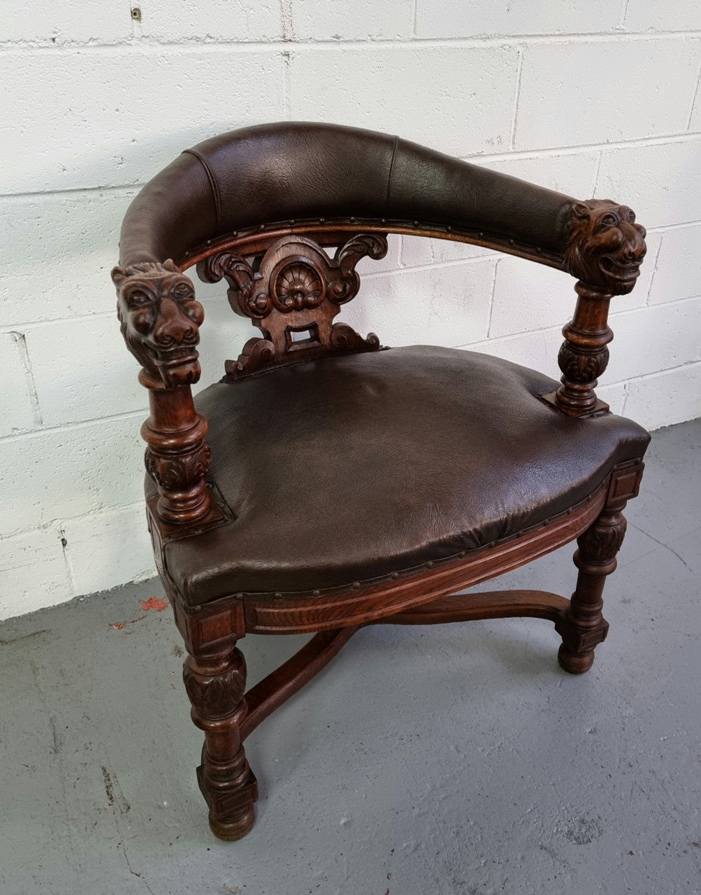 Henry 2nd Style French Oak Leather Library Chair | Antique & Vintage | Moonee Ponds Antiques | Australia Wide Delivery