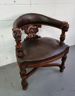 Henry 2nd Style French Oak Leather Library Chair | Antique & Vintage | Moonee Ponds Antiques | Australia Wide Delivery