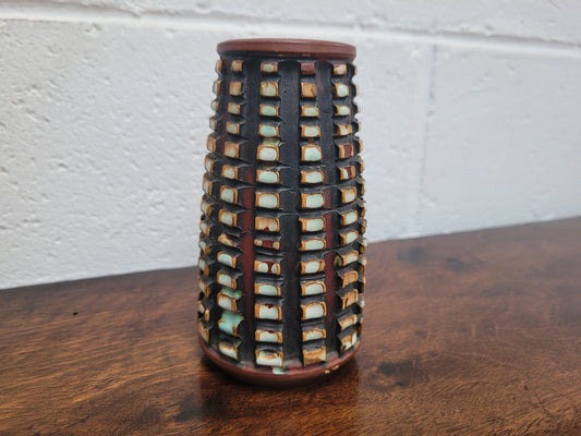 Poole Pottery carved Atlantis Vase by "Guy Sydenham". Shape 20 size 2. Very Tactile. 13cm tall.