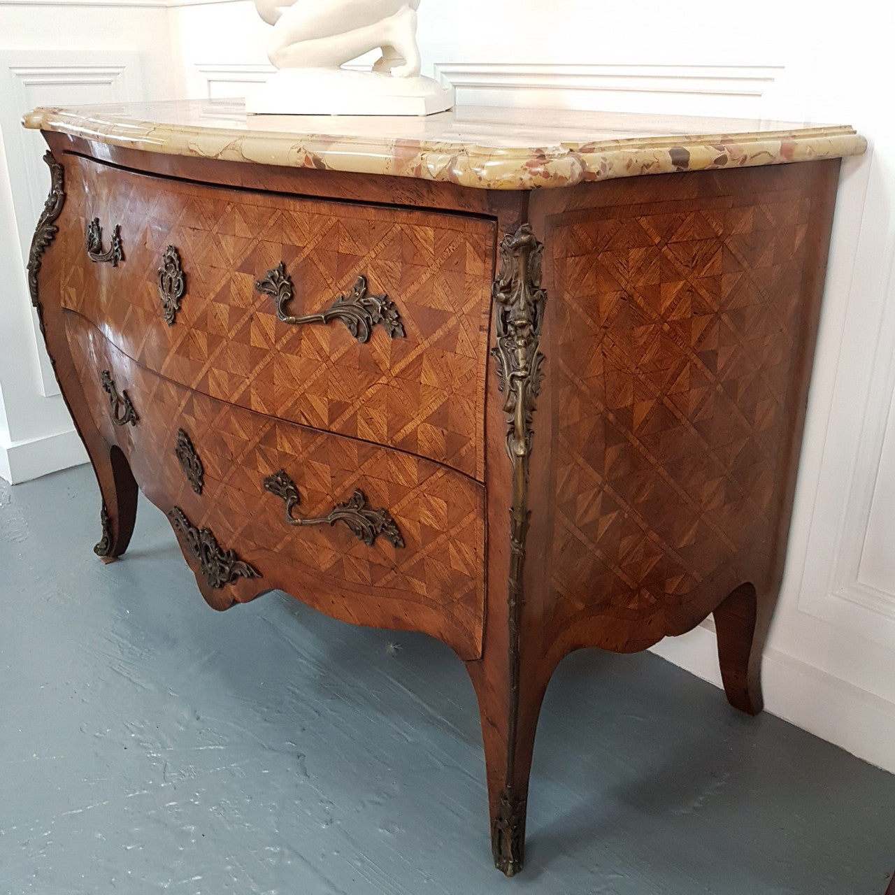 French 19th Century Parquetry Mahogany Marble Top Commode | Antique & Vintage | Moonee Ponds Antiques | Australia Wide Delivery