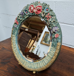 Beautifully Decorated Barbola Round Bevelled Edge Mirror | Antique & Vintage | Moonee Ponds Antiques | Australia Wide Delivery