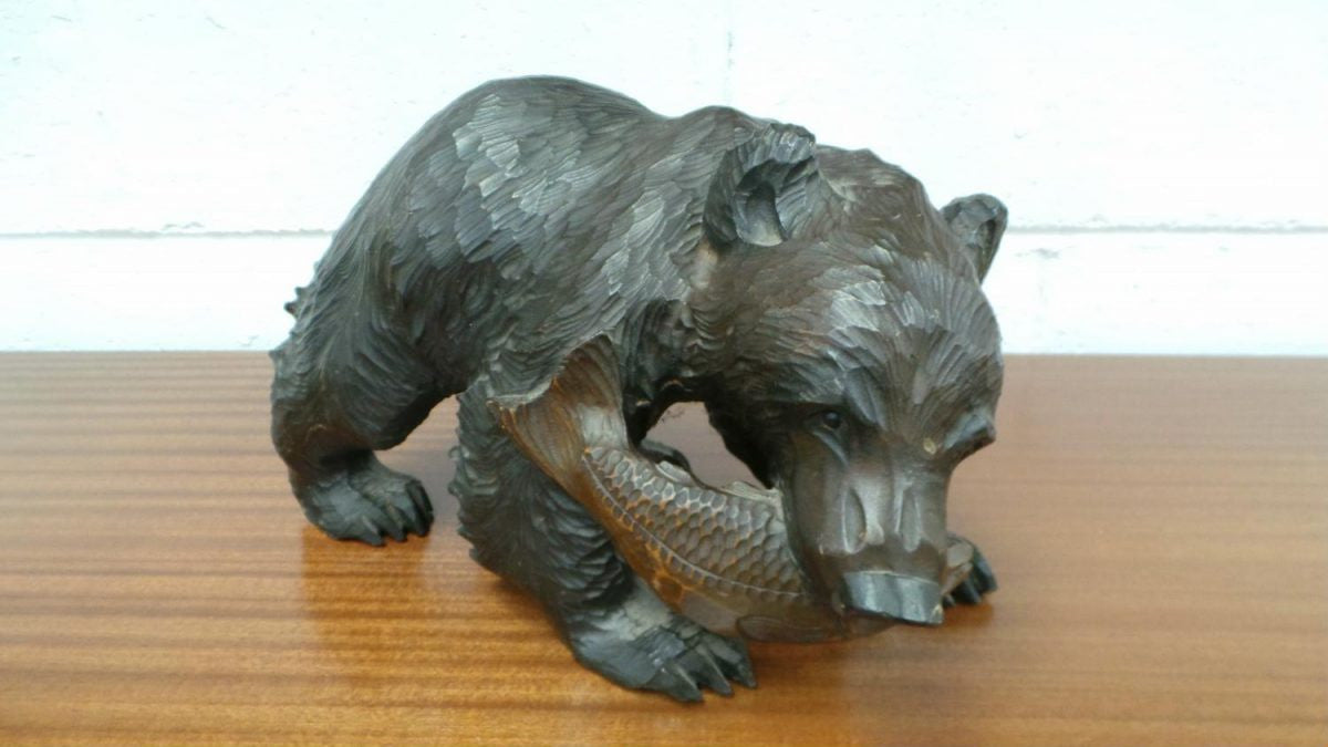 Japanese Hardwood Bear Statue