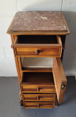 French Louis XV Walnut Single Side Cabinet with Inset Marble Top | Antique & Vintage | Moonee Ponds Antiques | Australia Wide Delivery