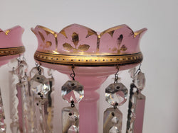 Large Victorian Pink Glass & Gilt Trim Crystals Lusters | Antique & Vintage | Moonee Ponds Antiques | Australia Wide Delivery